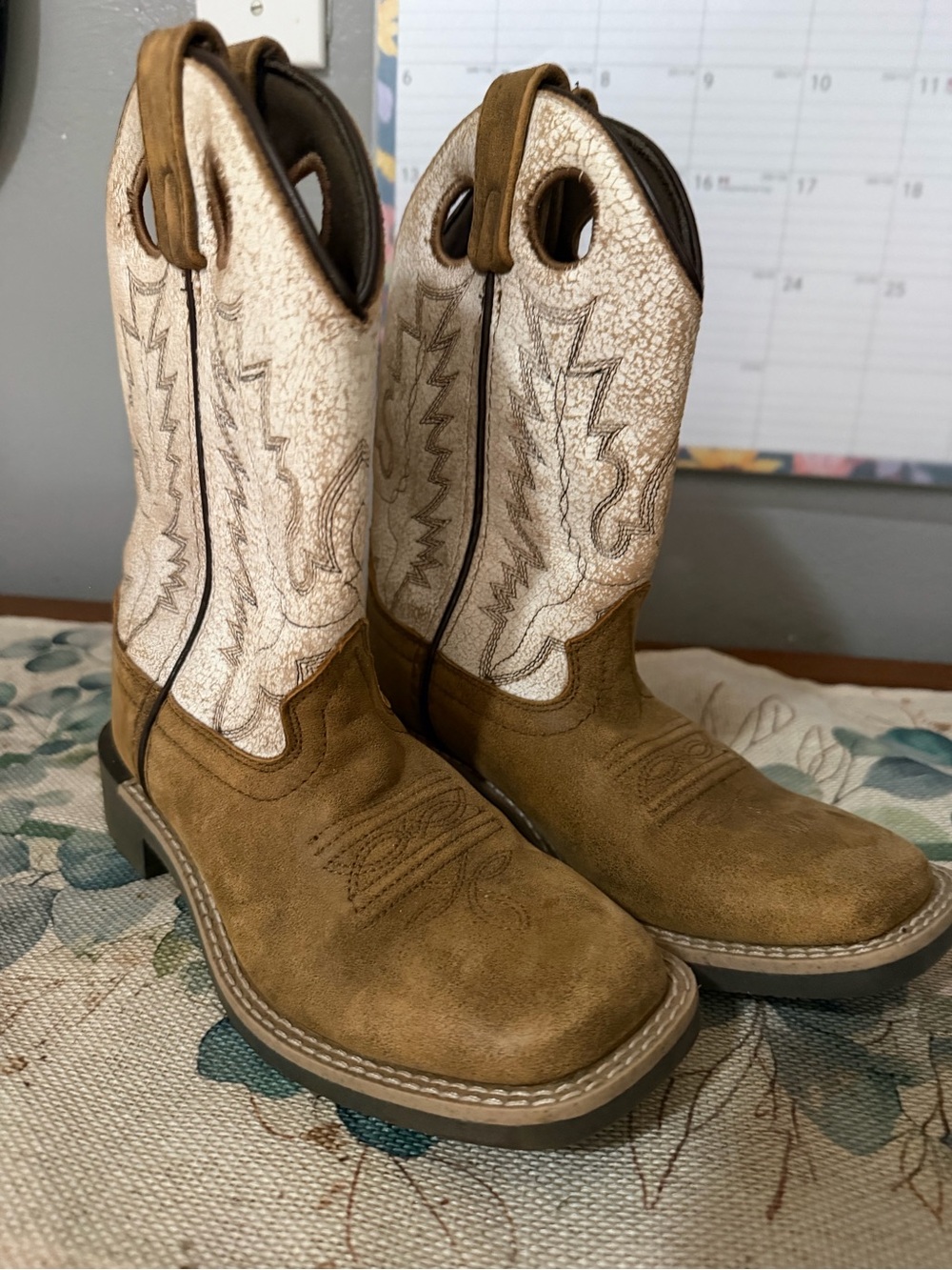 Youth Tan and Cream Western Pull-On Cowboy Boots